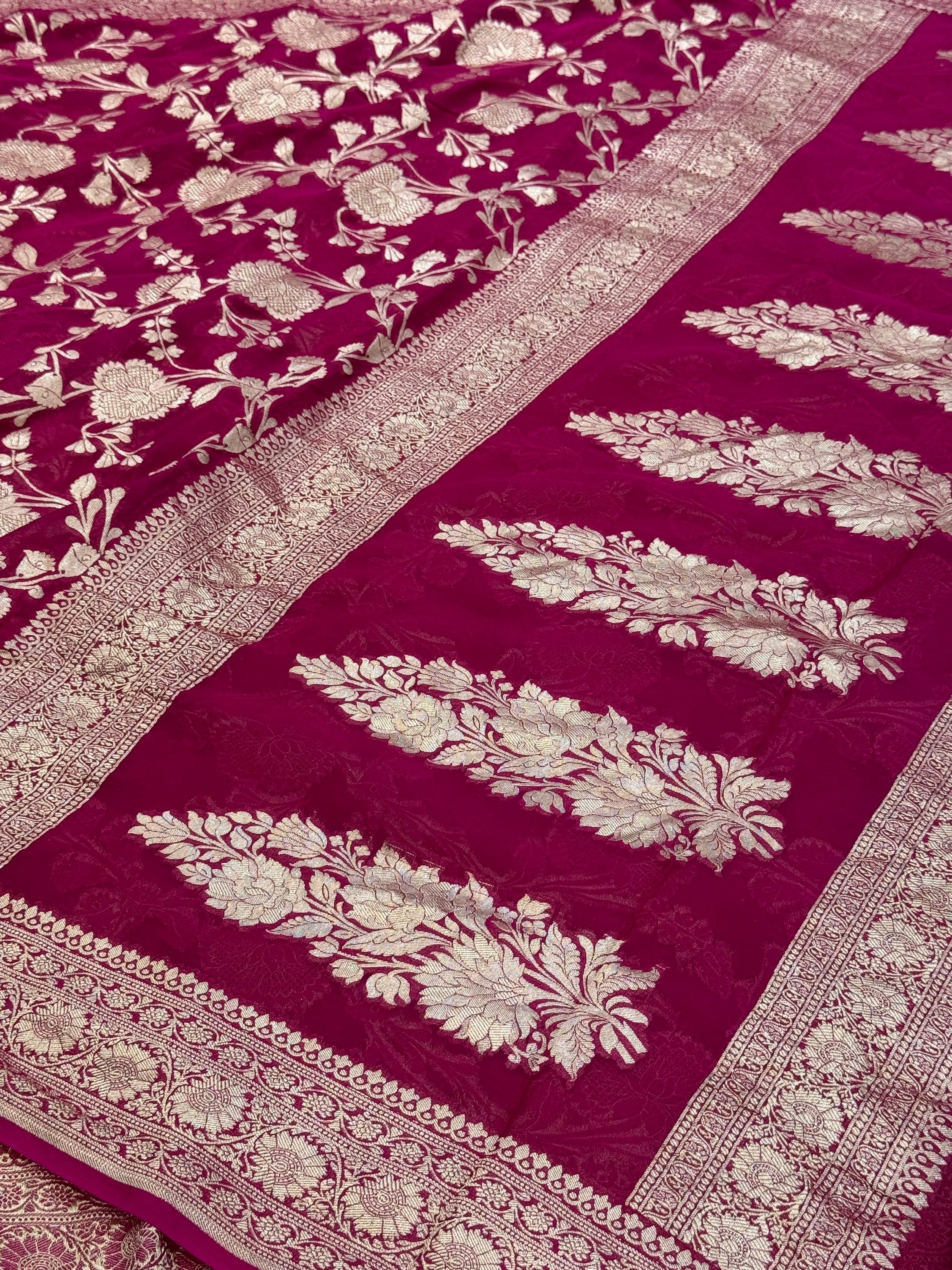 Rani Pink Banarasi Chiffon Georgette Saree