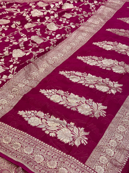 Rani Pink Banarasi Chiffon Georgette Saree