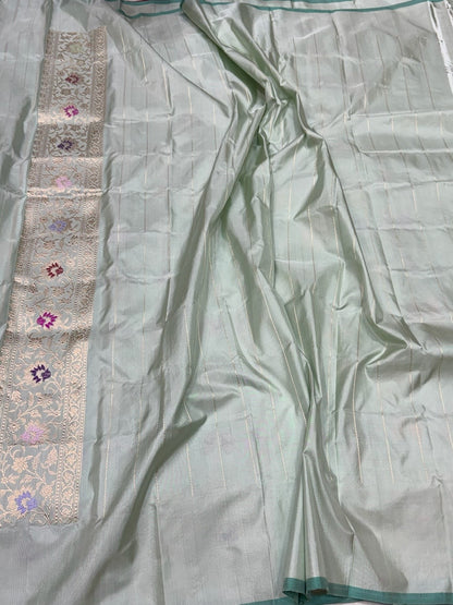 Powder Blue Handwoven Pure Banarasi Silk Saree