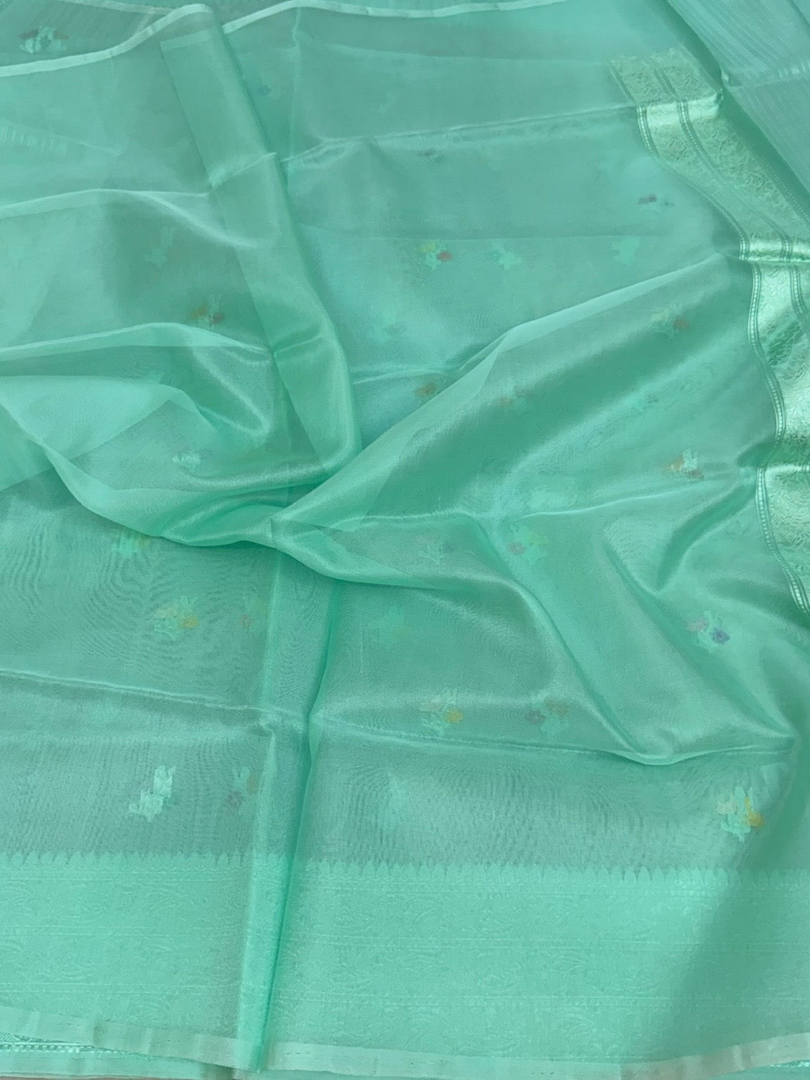 Sea green Handwoven Pure Organza Silk Saree