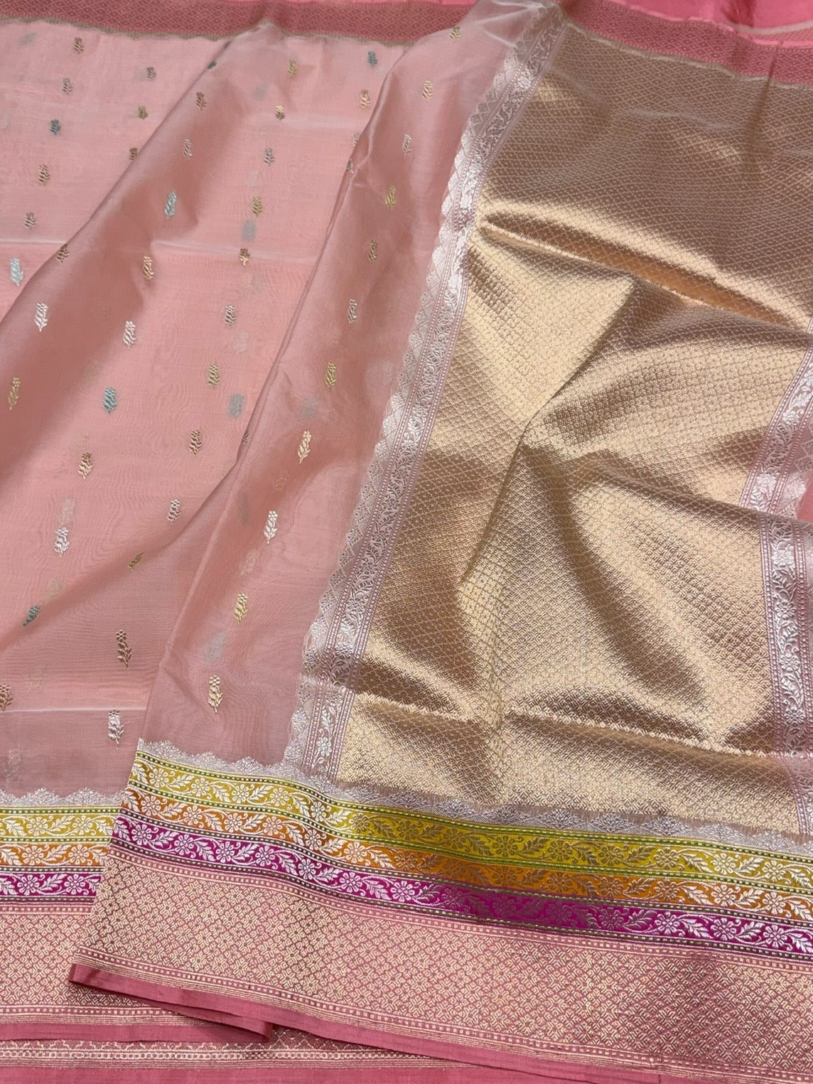 Peach Handwoven Pure Organza Silk Saree