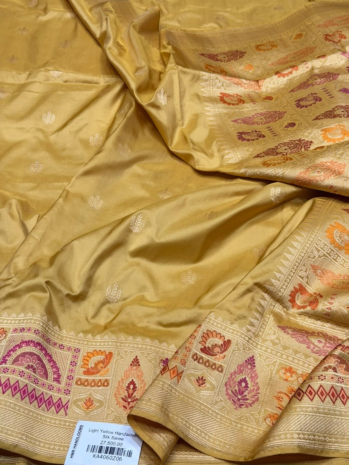 Yellow Handwoven Pure Banarasi Katan Silk Saree 100% Pure Mulberry Silk