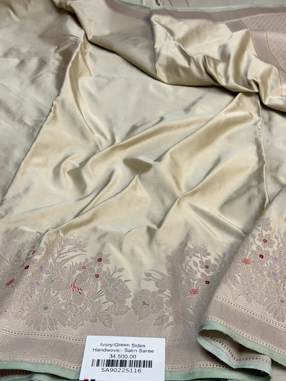 Ivory Handwoven Banarasi Satin Silk Saree