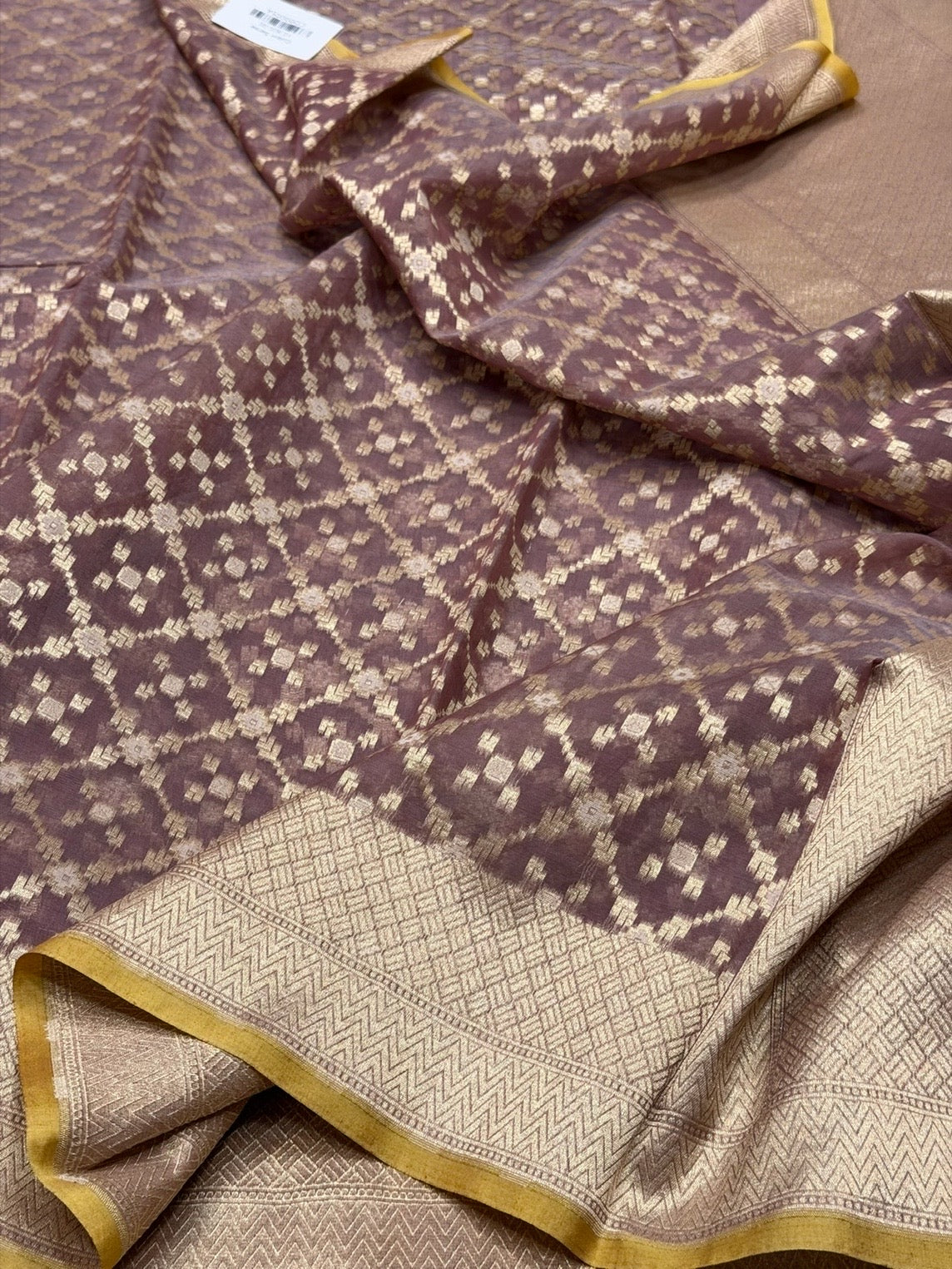Chocolate Brown Banarasi Pure Kora Cotton Saree