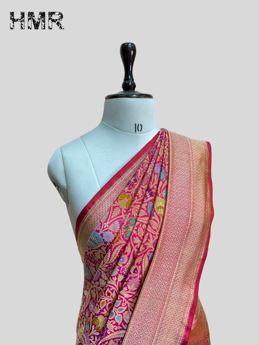 Rani Pink Handwoven Pure Silk Brocade Saree