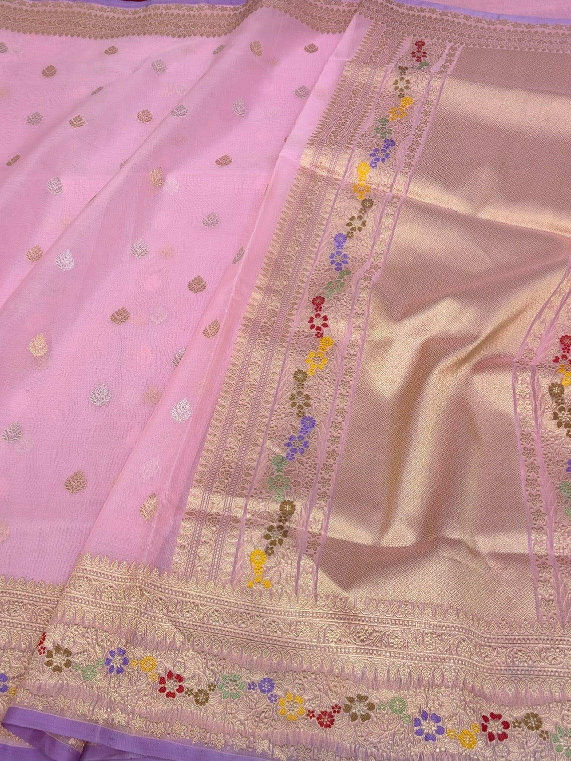 Baby Pink Handwoven Pure Banarasi Organza Silk Saree