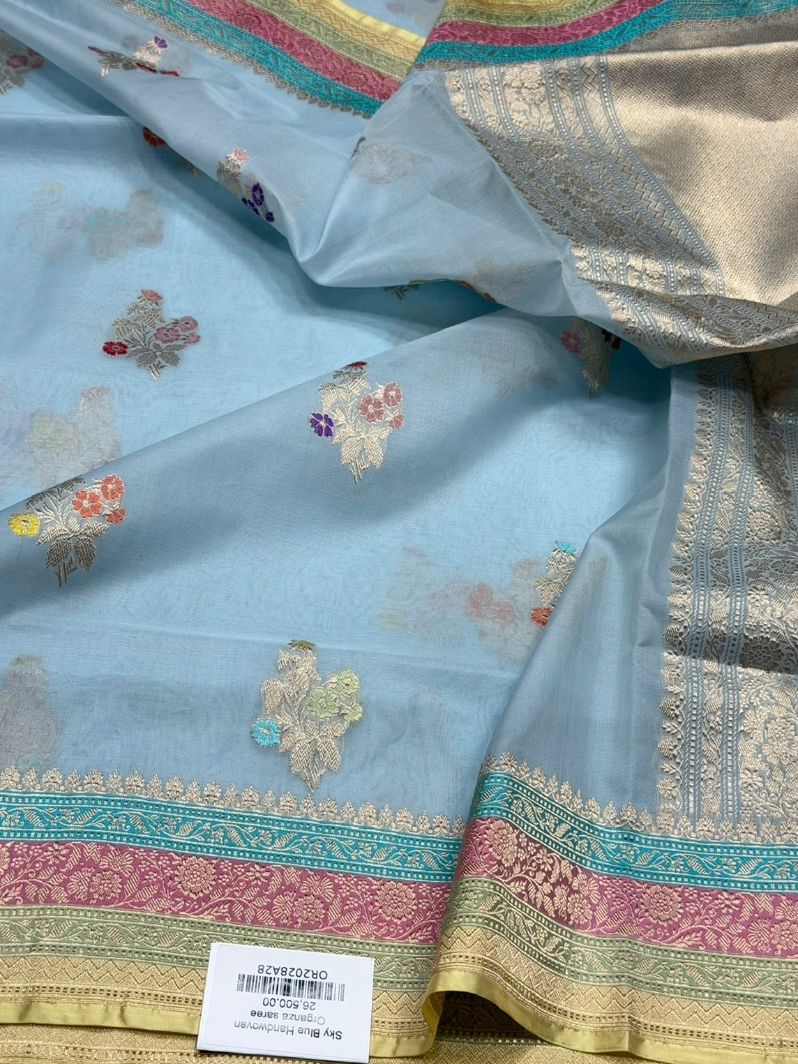 Sky Blue Handwoven Banarasi Pure Organza Silk Saree