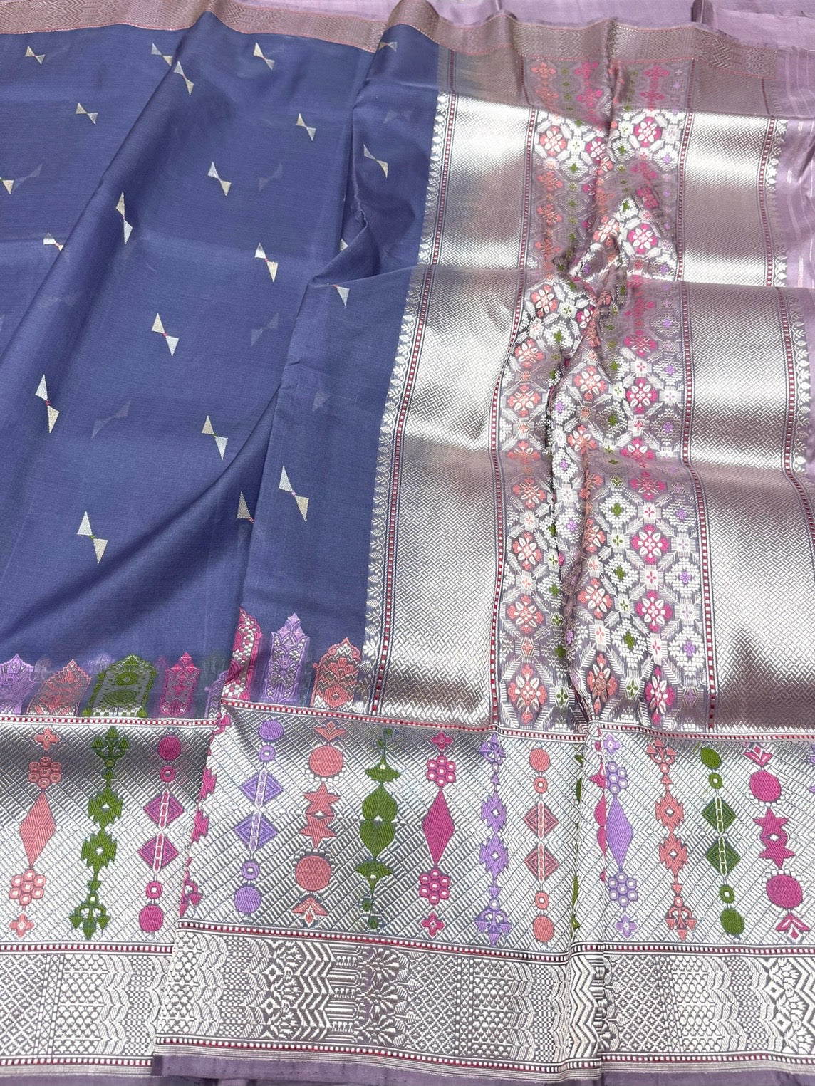 Bluish Grey Handwoven Pure Banarasi Ektara Organza Silk Saree