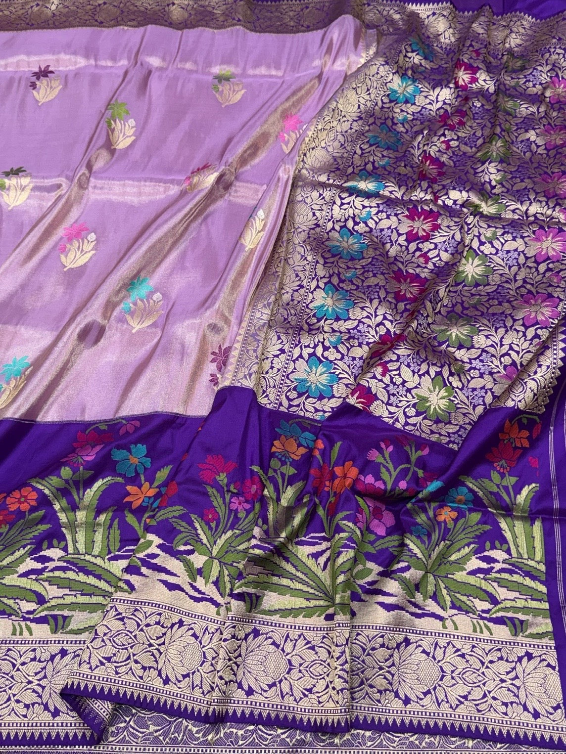 Lavender Handwoven Pure Banarasi Tissue Saree