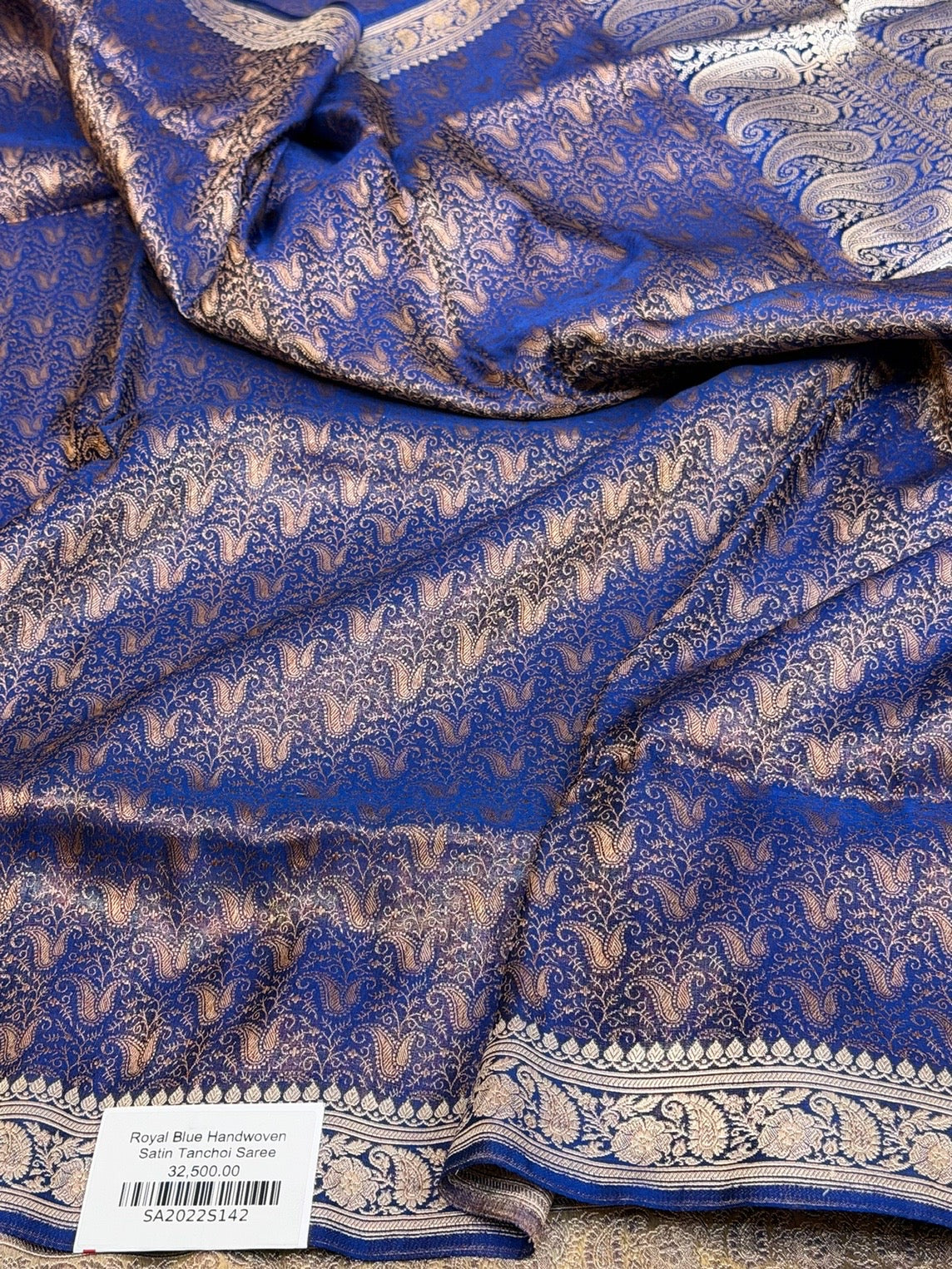 Royal Blue Handwoven Pure Banarasi Satin Tanchoi Saree