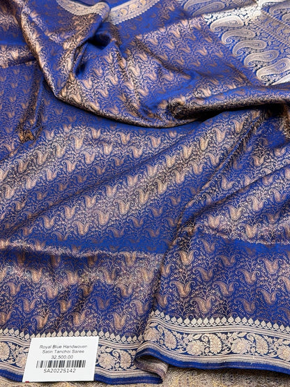 Royal Blue Handwoven Pure Banarasi Satin Tanchoi Saree