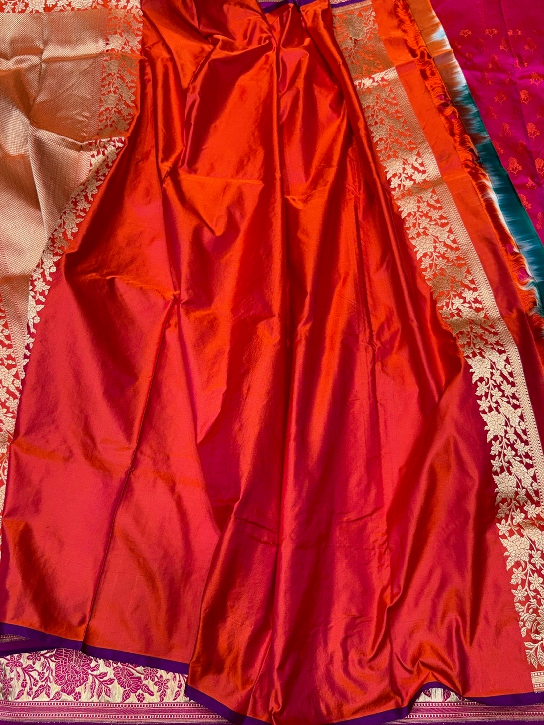 Orange Handwoven Pure Banarasi Satin Silk Saree