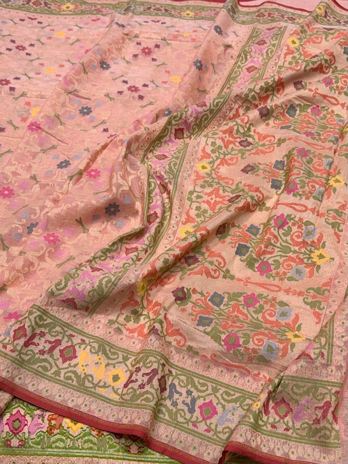 Peach Pure Muslin Cotton Jamdani Saree