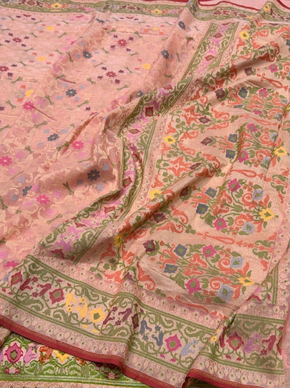 Peach Pure Muslin Cotton Jamdani Saree