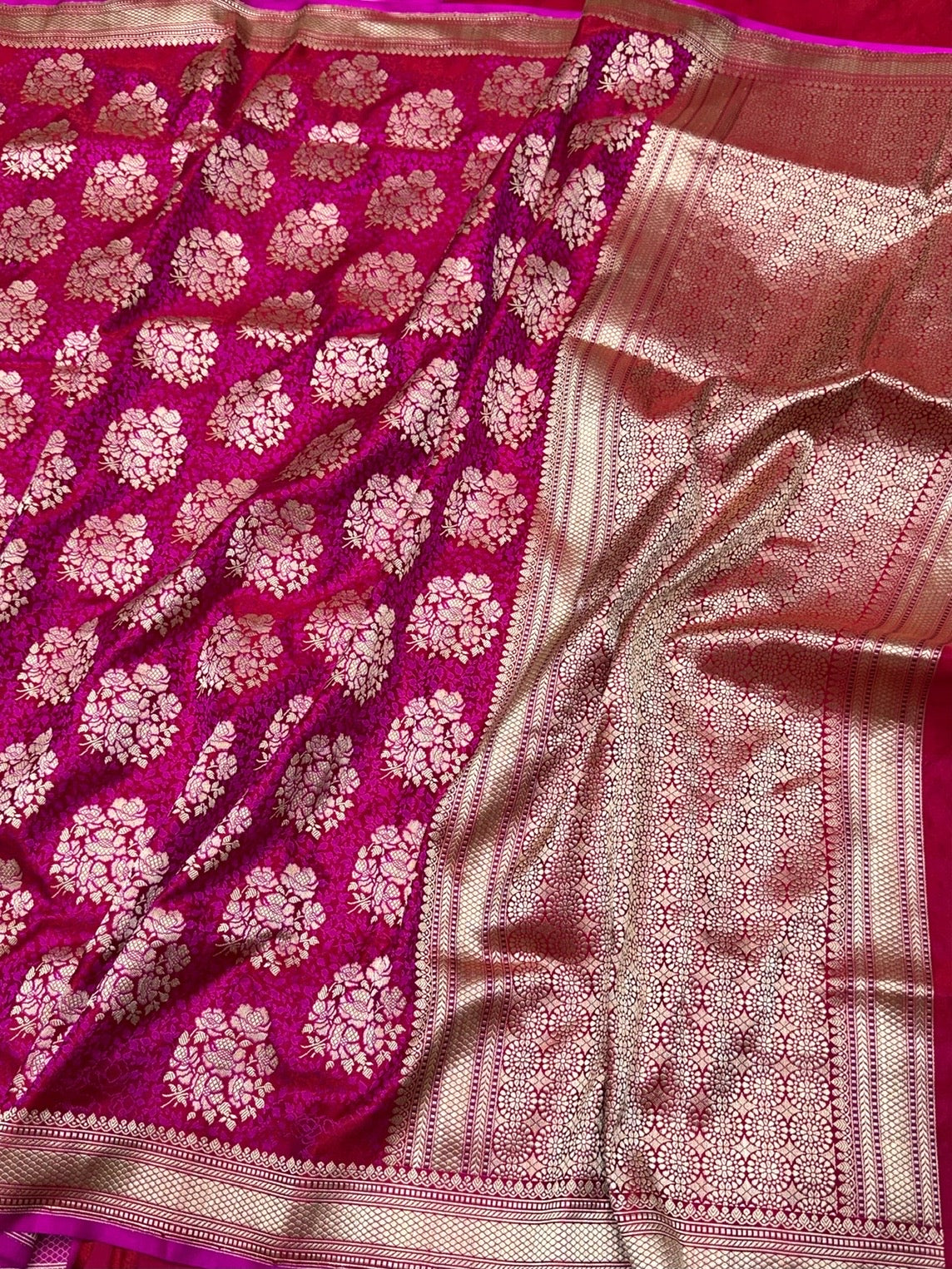 Ruby Red Handwoven Pure Banarasi Satin Tanchoi Silk Saree – Kadwa Weave | Authentic Banaras Handloom