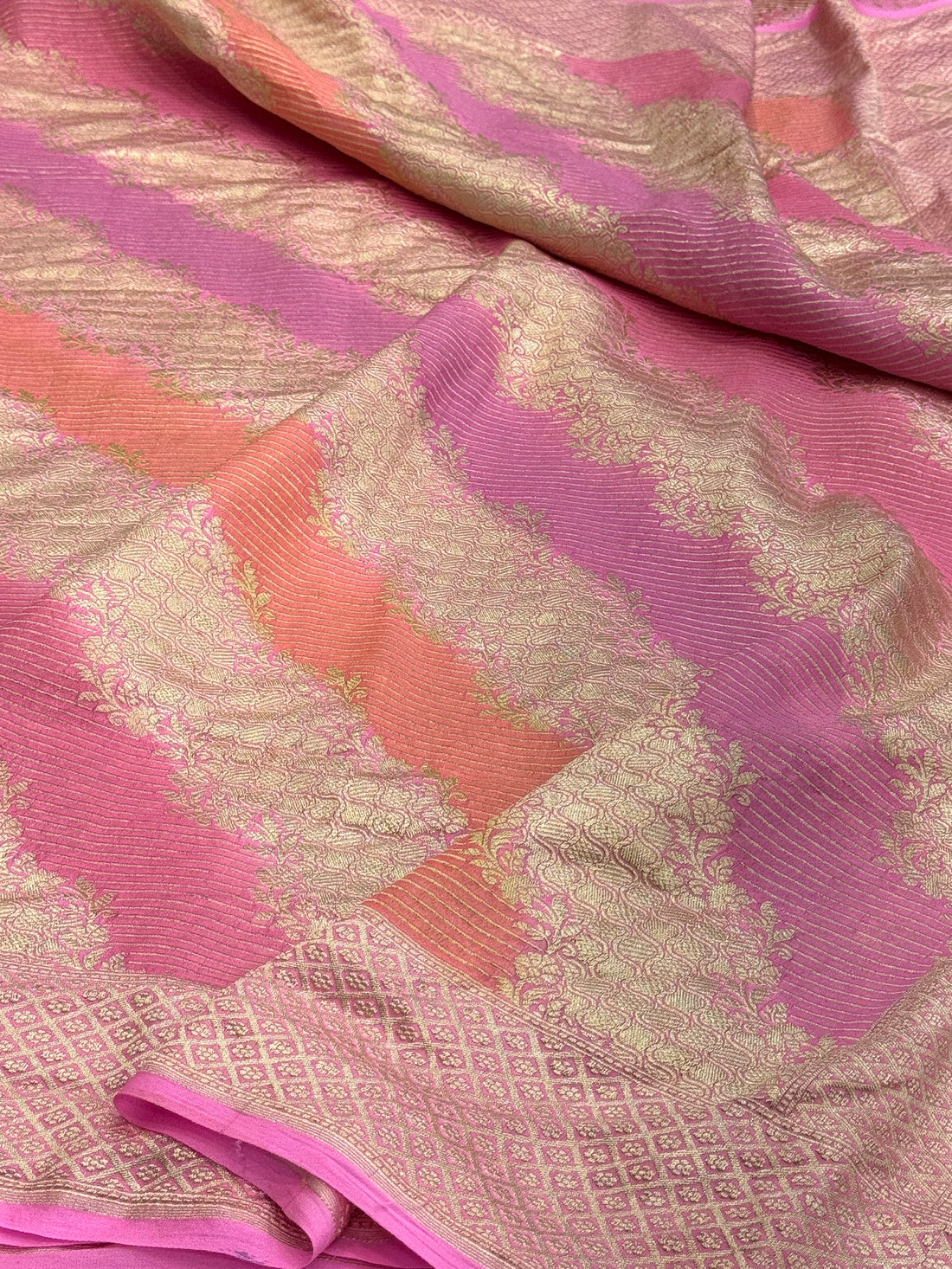 Baby Pink Pure Banarasi Chiffon Georgette Saree