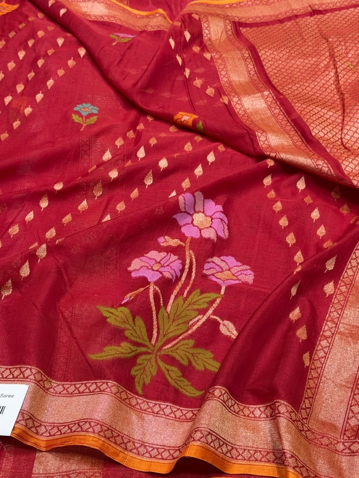 Red Pure Muslin Cotton Jamdani Saree
