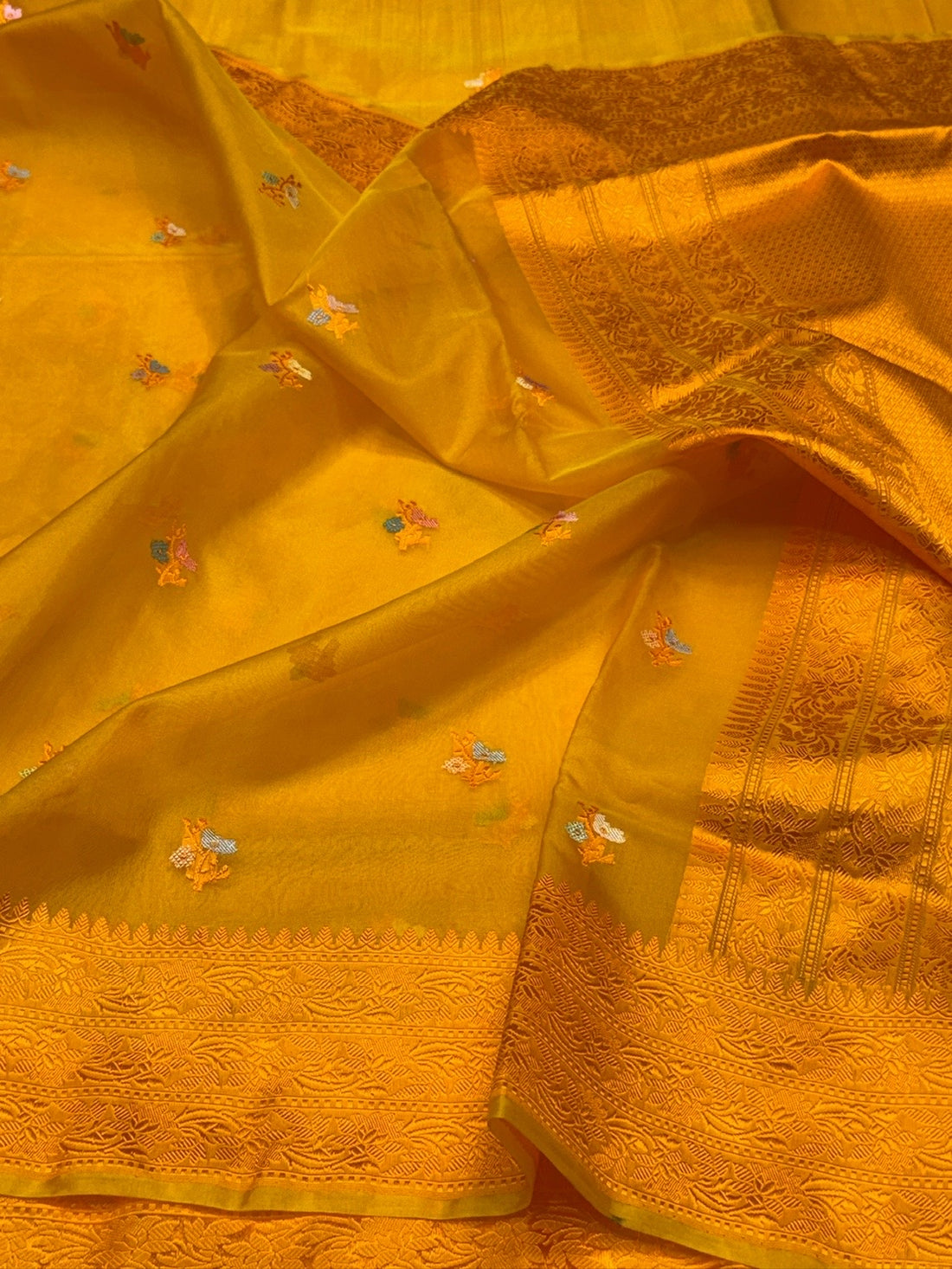 Mustard Yellow Handwoven Pure Organza Silk Saree