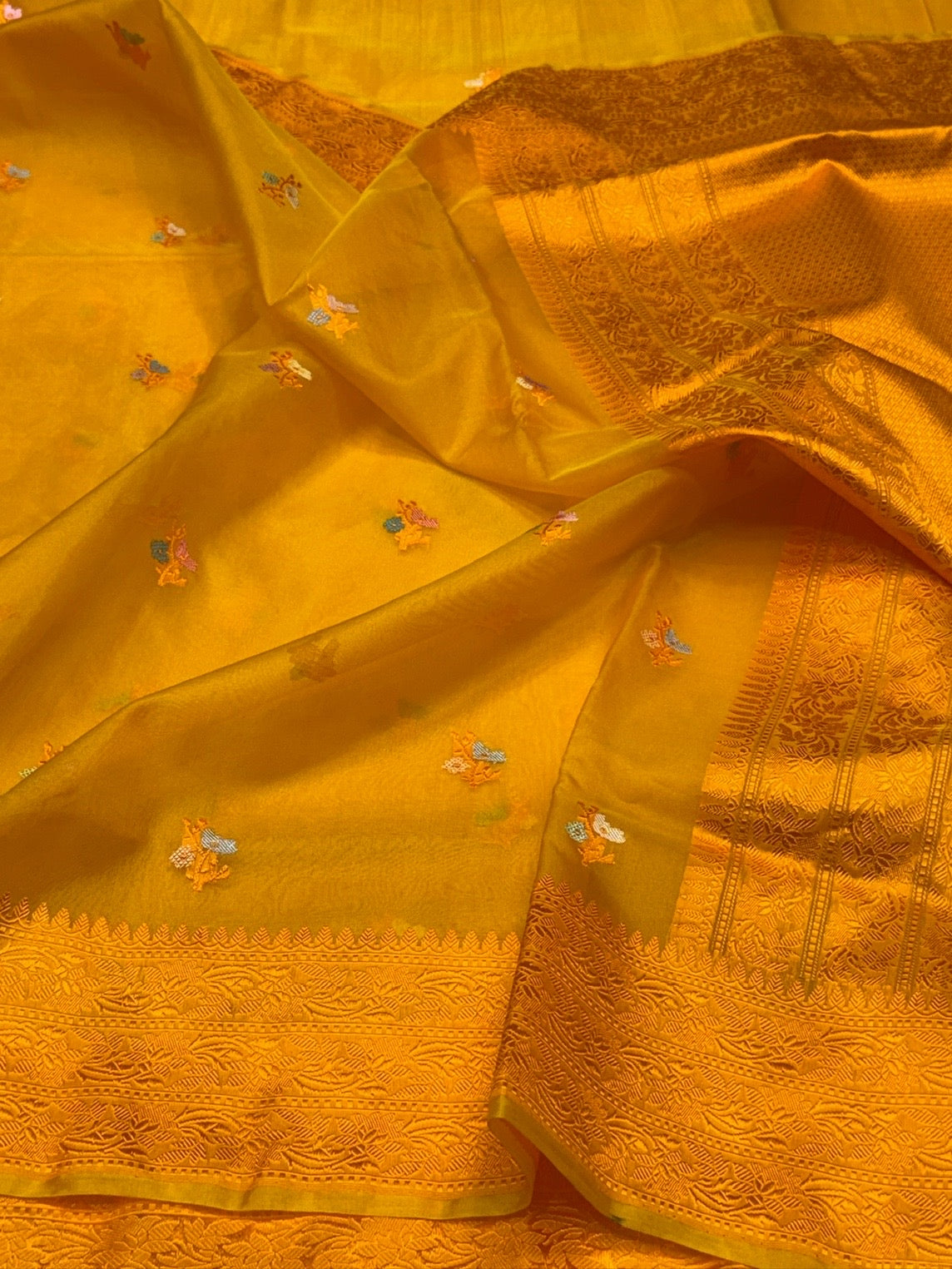 Mustard Yellow Handwoven Pure Organza Silk Saree