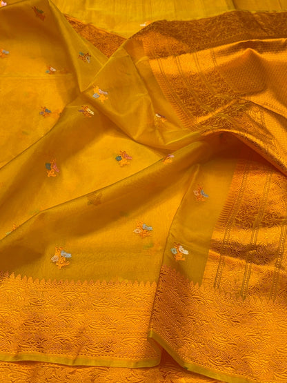 Mustard Yellow Handwoven Pure Organza Silk Saree