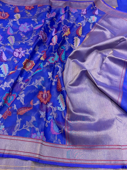 Purple Handwoven Pure Kora Jamdani Silk Saree