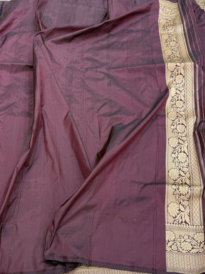 Wine Handwoven Pure Banarasi Silk Saree