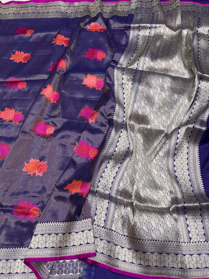 Purple Handwoven Pure Banarasi Silk Brocade Saree