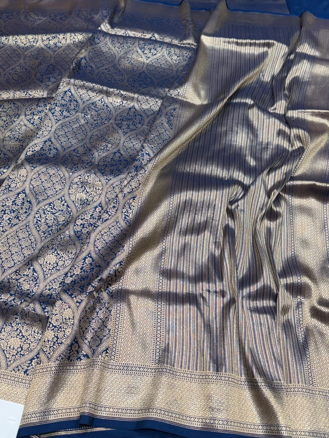 German Blue Banarasi Pure Silk Brocade Saree