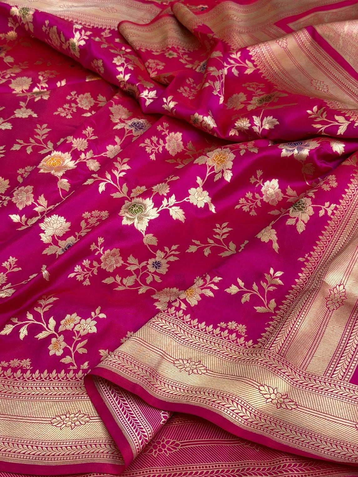 Rani Pink Banarasi Minakari Pure Katan Silk Saree