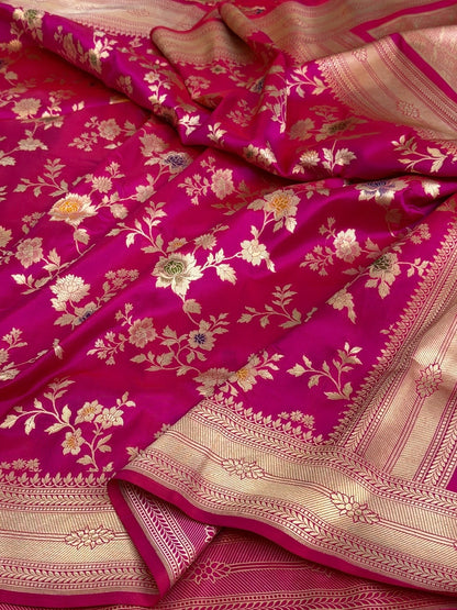 Rani Pink Banarasi Minakari Pure Katan Silk Saree