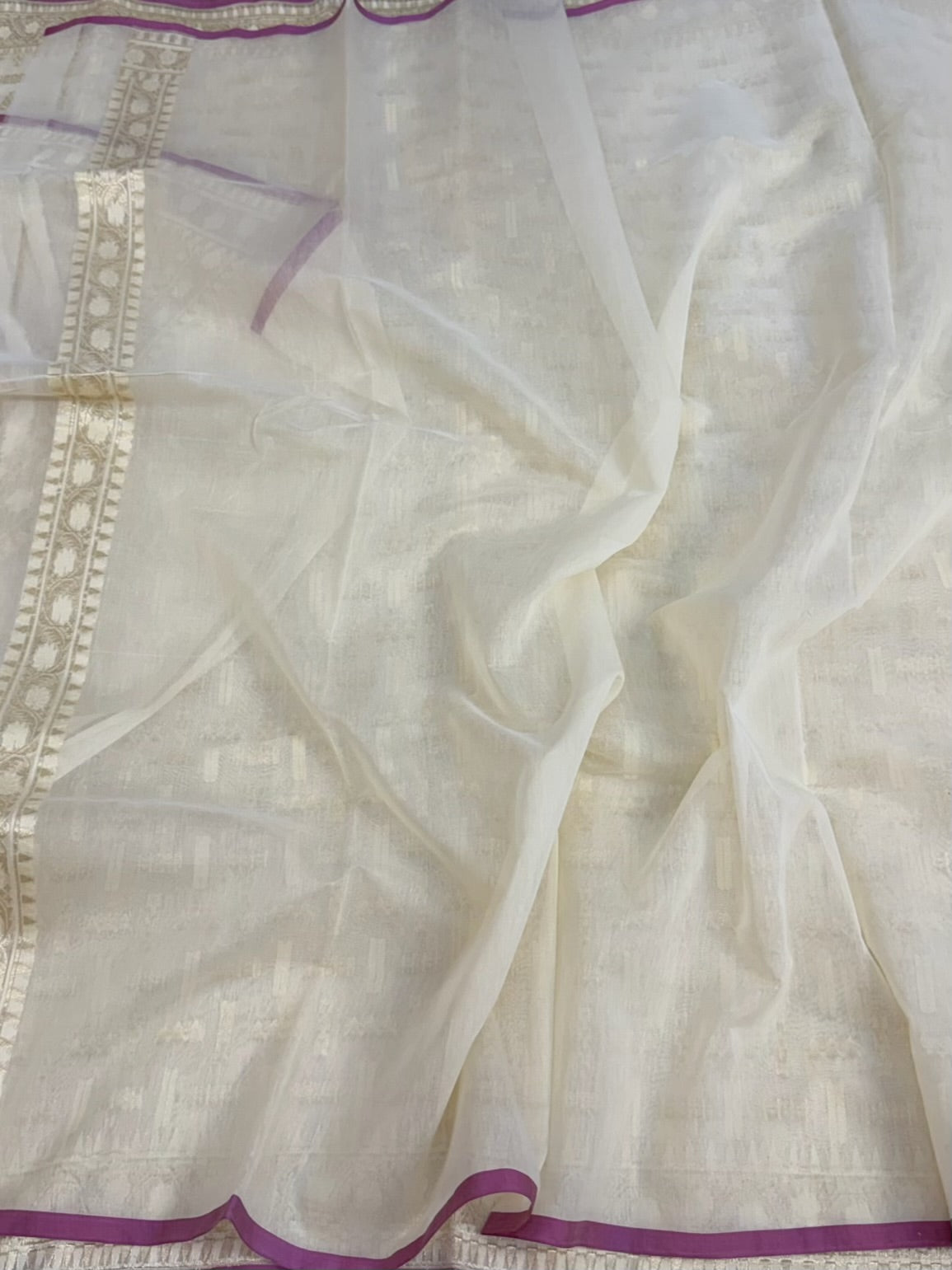 Ivory Pure Banarasi Kora Cotton Saree
