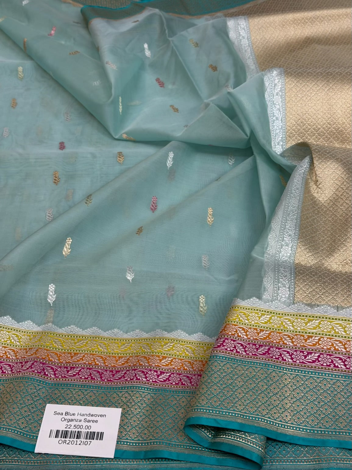 Sea Blue Handwoven Pure Banarasi Organza Silk Saree