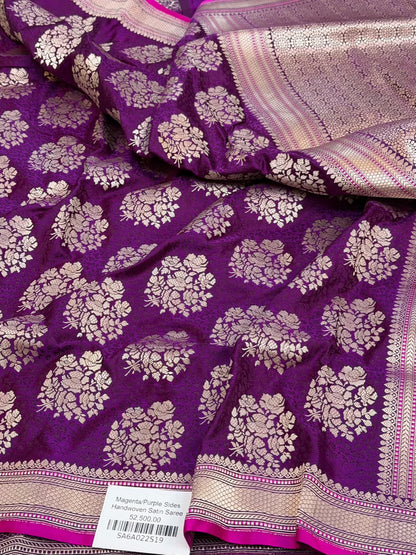 Magenta Handwoven Pure Banarasi Satin Silk Saree