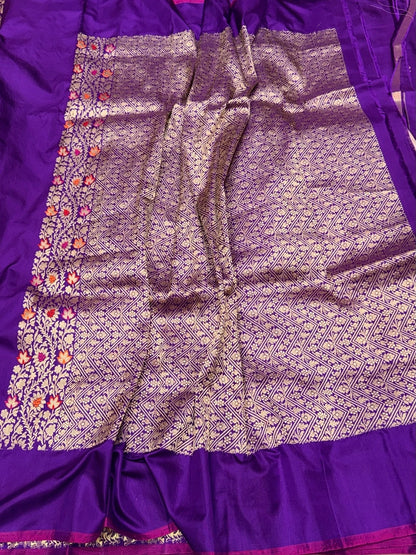 Purple Handwoven Pure Banarasi Ektara Silk Saree