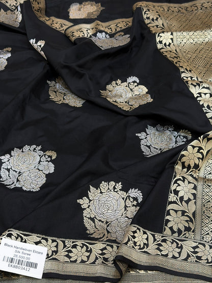 Black Handwoven Pure Banarasi Ektara Silk Saree