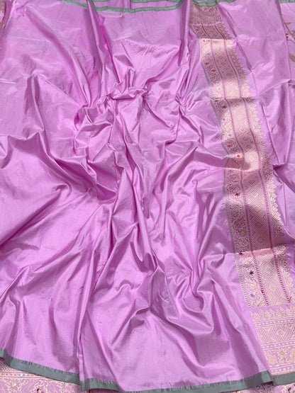 Lavender Pink Handwoven Pure Banarasi Silk Saree | Pure Katan Silk | Kadwa Weave | HMR Handlooms