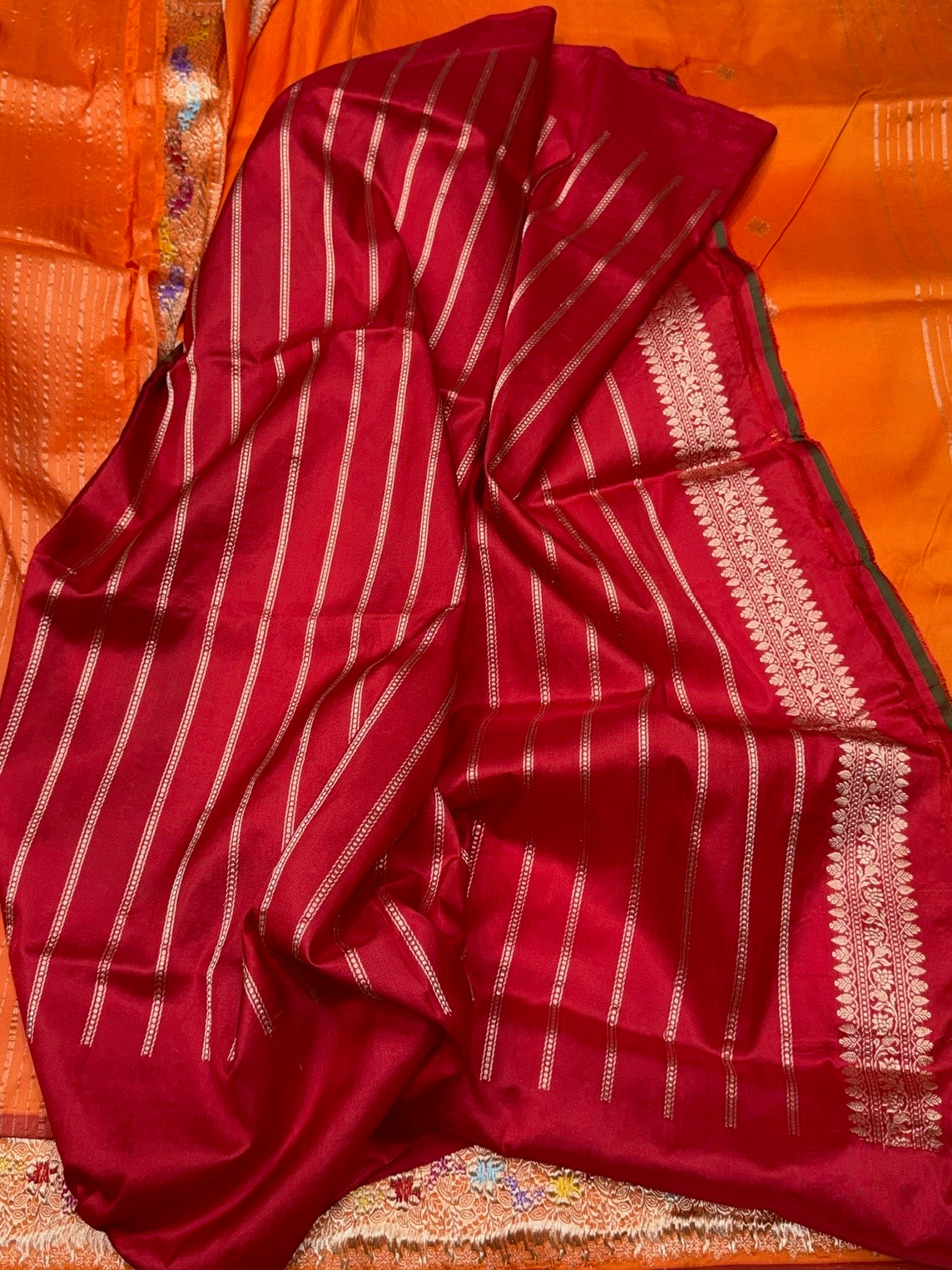 Orange Handwoven Pure Banarasi Silk Saree