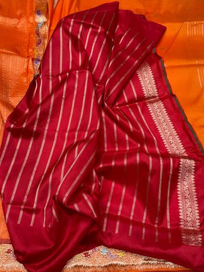 Orange Handwoven Pure Banarasi Silk Saree