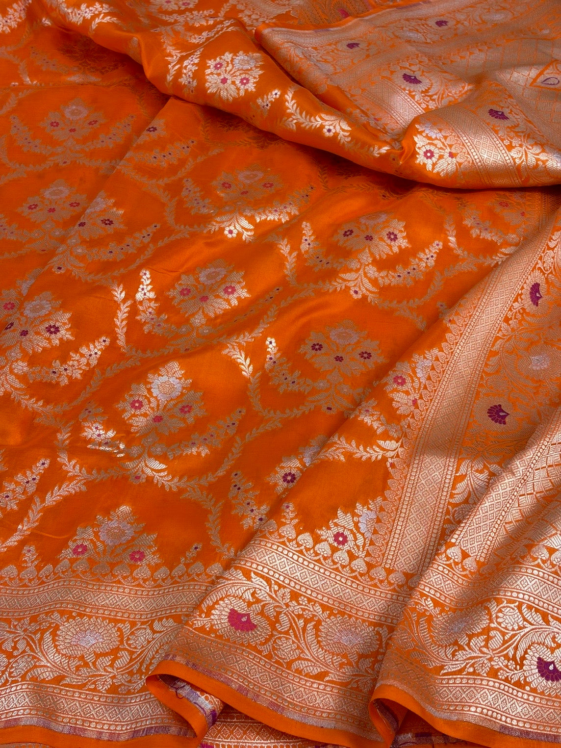 Orange Minakari Banarasi Pure Katan Silk Saree