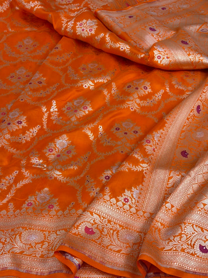 Orange Minakari Banarasi Pure Katan Silk Saree