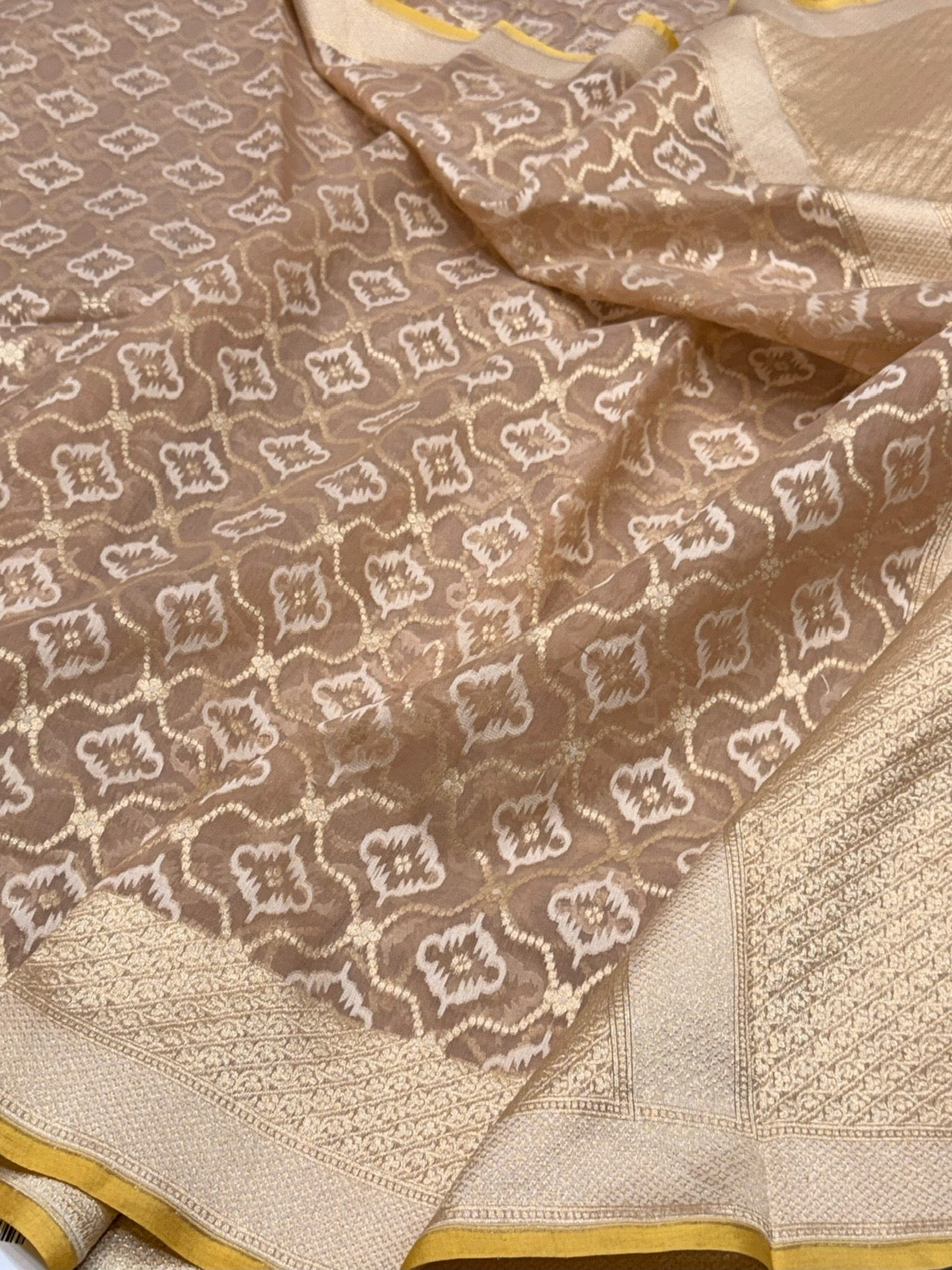 Peach Banarasi Pure Kora Cotton Saree
