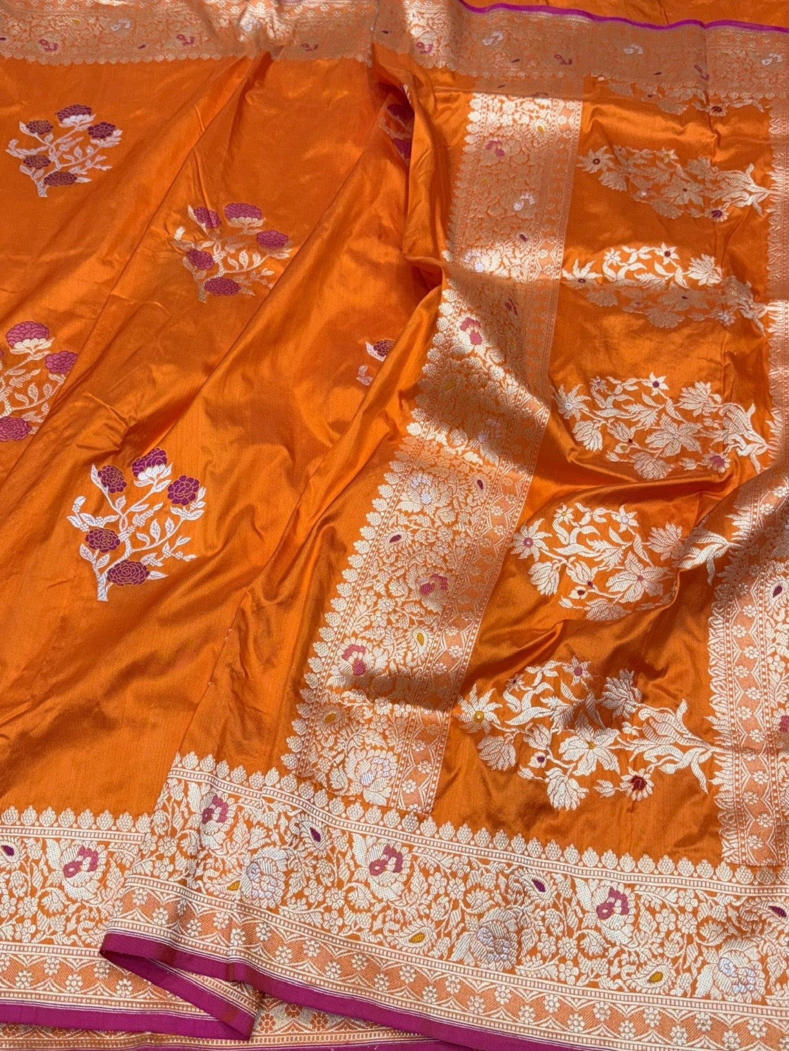 Orange Handwoven Pure Banarasi Silk Saree