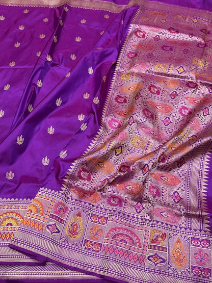 Purple Handwoven Pure Banarasi Silk Saree