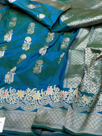 Peacock Blue Handwoven Pure Banarasi Silk Saree