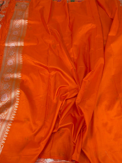 Orange Minakari Banarasi Pure Katan Silk Saree
