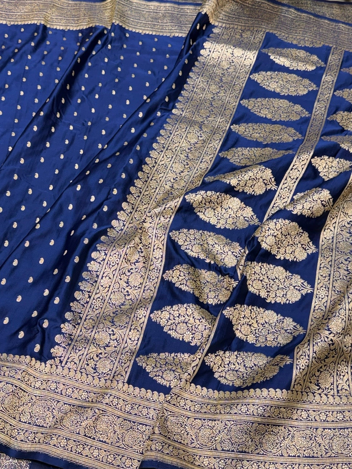 Royal Blue Handwoven Vintage Pure Banarasi Satin Silk Saree