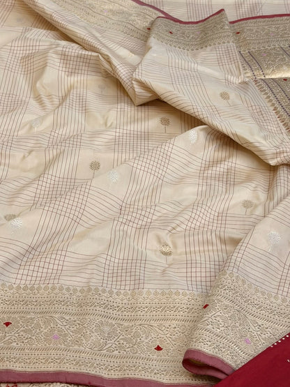 Cream Handwoven Pure Banarasi Silk Saree