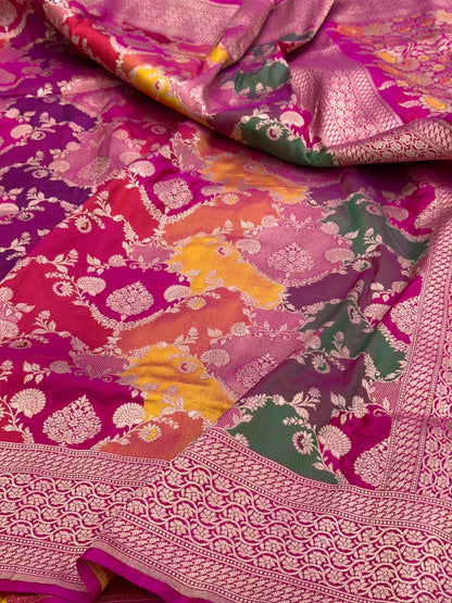 Rani Pink Rangkaat Pure Banarasi Silk Saree