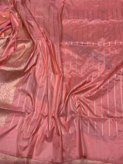 Peach Handwoven Pure Banarasi Rangkaat Silk Saree