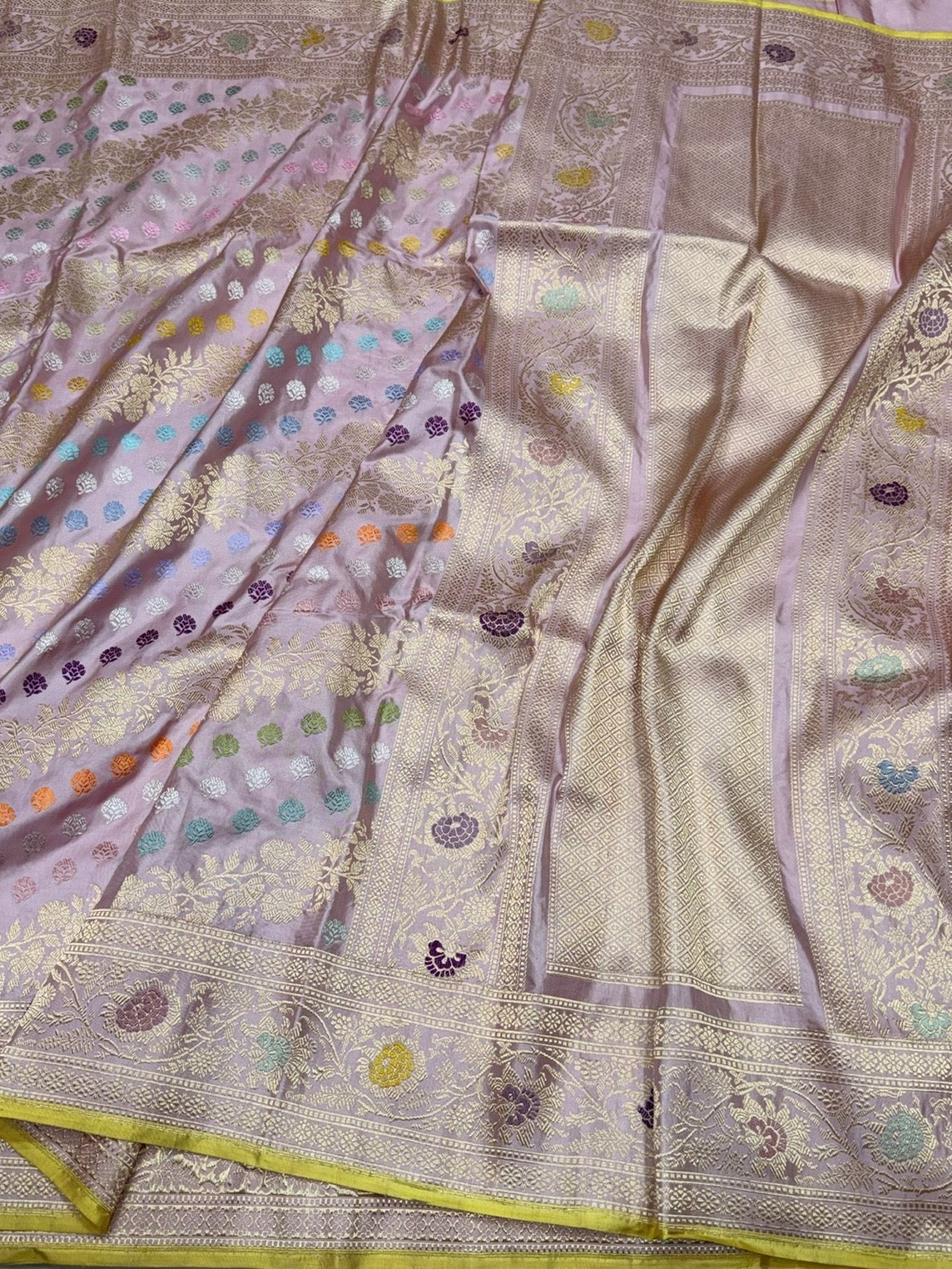 Lilac Handwoven Pure Banarasi Silk Saree – Kadwa Weave | Authentic Katan Mulberry Silk
